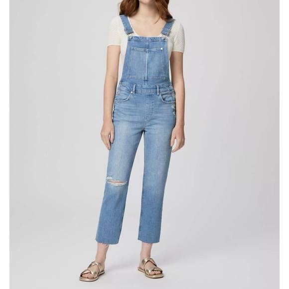 PAIGE Medium Wash Raw Hem Overalls sz 30 - Picture 3 of 8